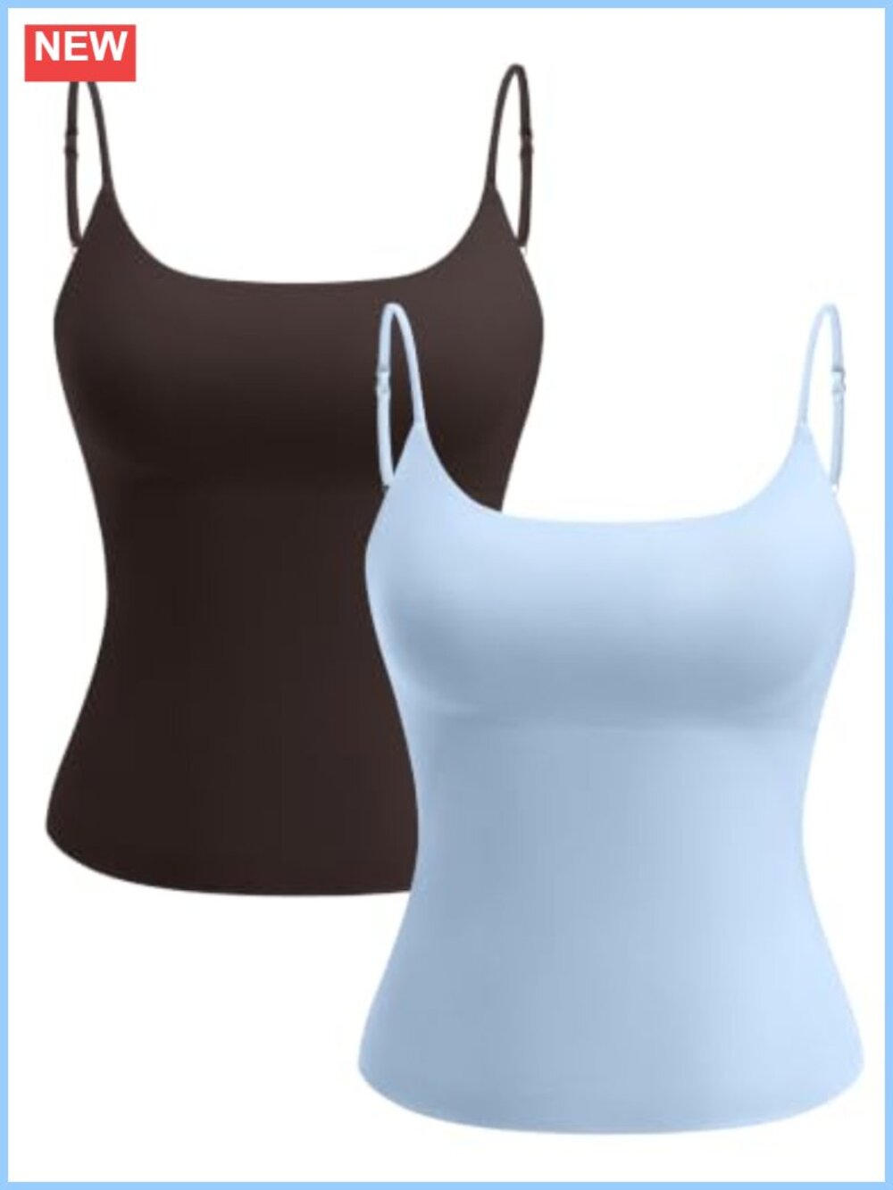 Womens Seamless Tank Top Square Neck Cami Adjustable Strap Built-in Bra